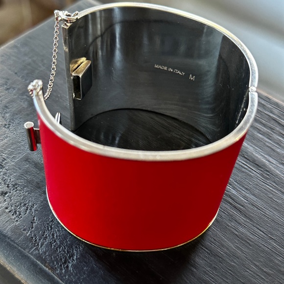 CELINE RED SILVER LEATHER MANCHETTE CUFF BRACELET BY PHOEBE PHILO - Picture 3 of 10